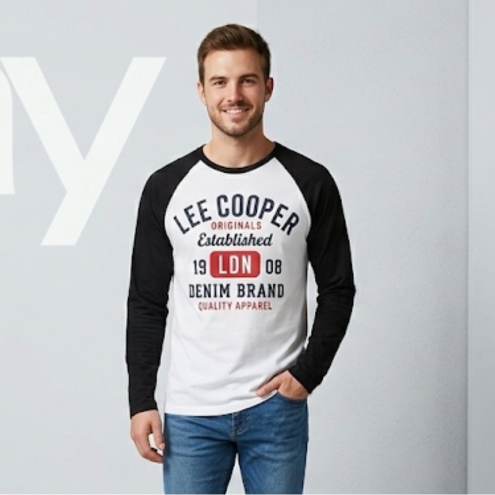 Lee Cooper Originals Men's Long Sleeve Raglan Baseball Shirt Size M Navy White